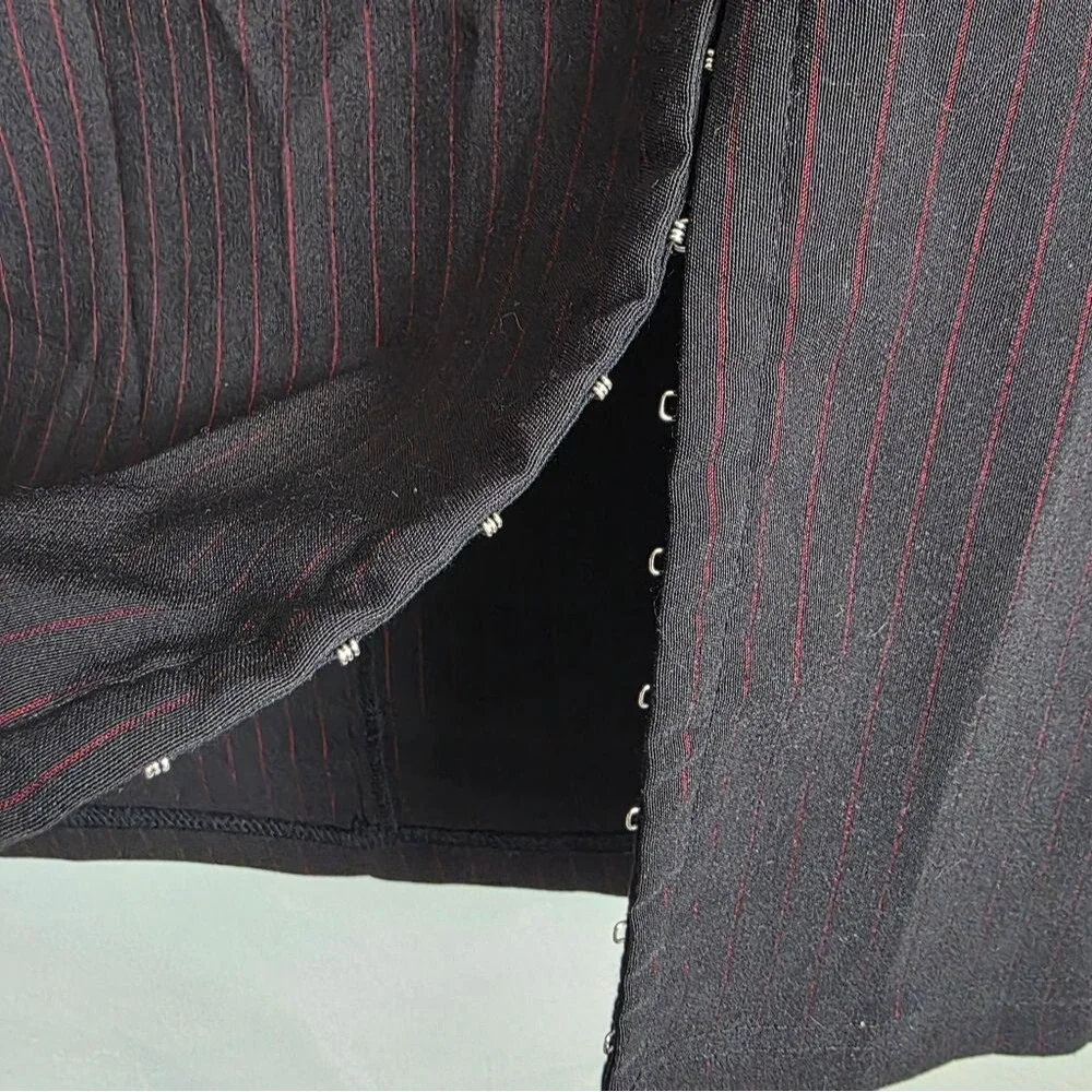 Vtg Black Pencil Skirt with Red Pinstripes Front Slit Split Hook Eye Sz 7/8 Y2K